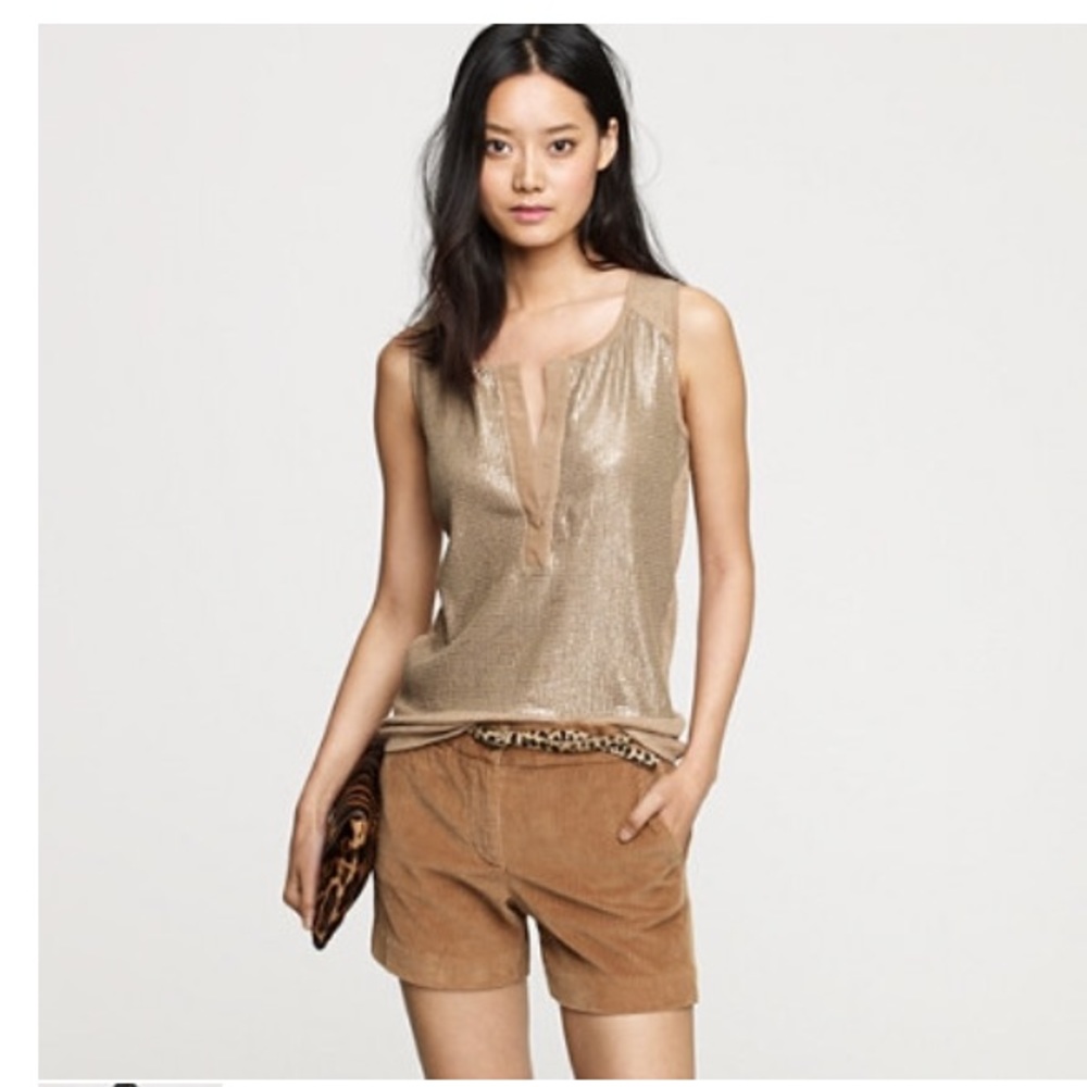 J Crew Sequin Henley Shell Tank Top Gold - Picture 1 of 8